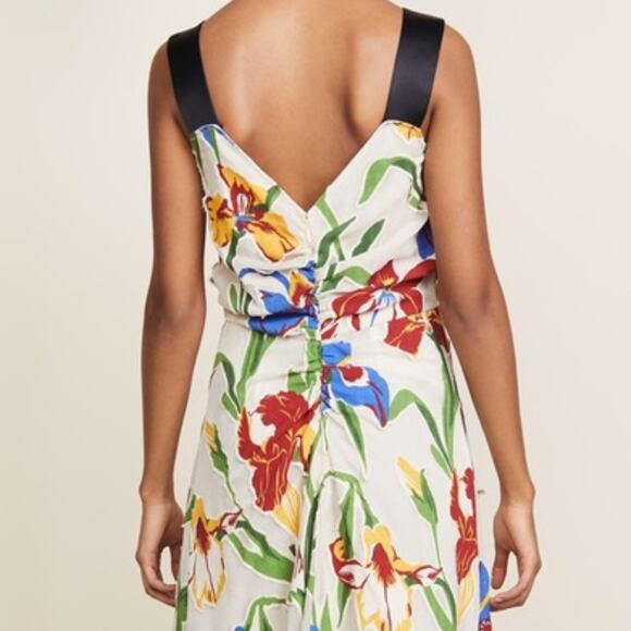 $898 TORY BURCH NWT RUNWAY Authentic Chiffon Iris Blue Cream Red Floral Dress 4 - Picture 7 of 15